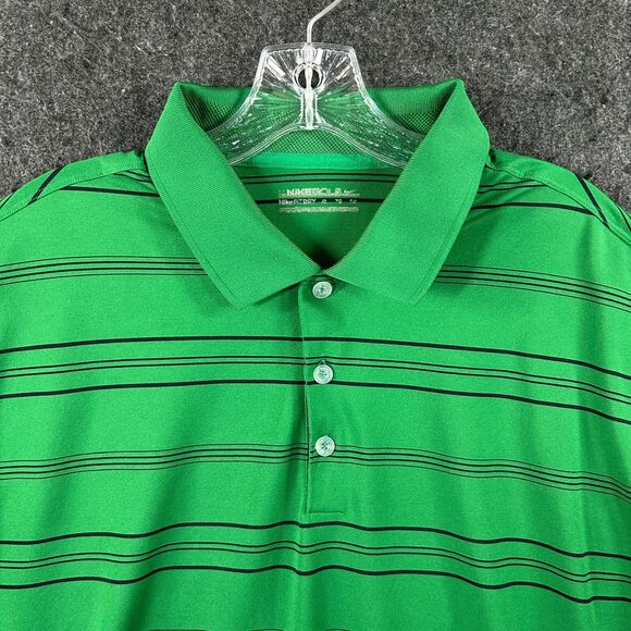 Nike Polo Shirt Men’s Extra Large Green Striped Golf Dri-Fit Performance Casual - Picture 2 of 10